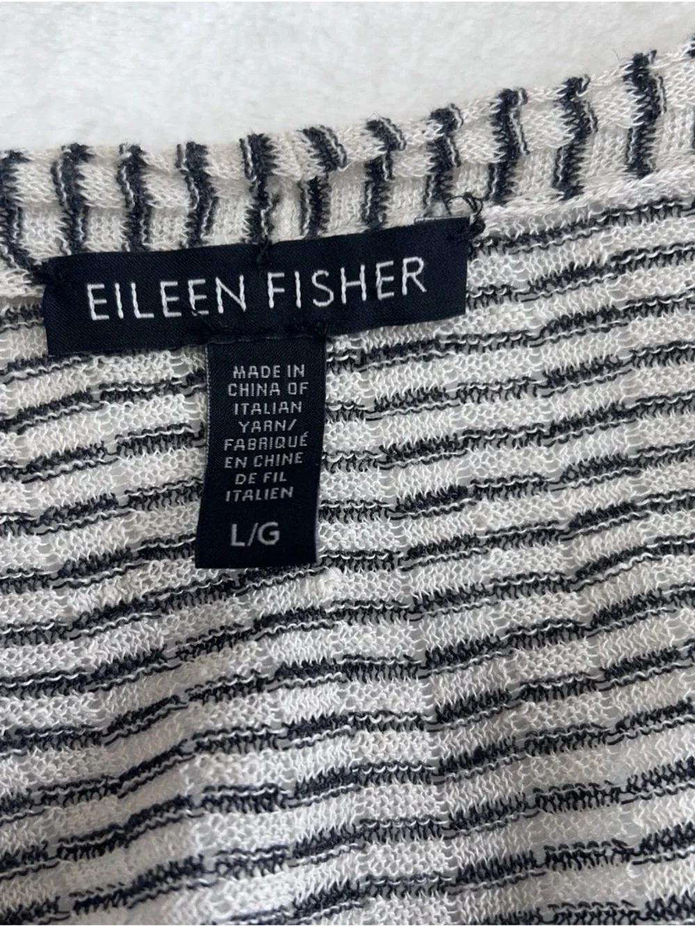 Eileen Fisher Organic Linen Blend Striped Open Front Cardigan Sweater Knit Large - Picture 3 of 6